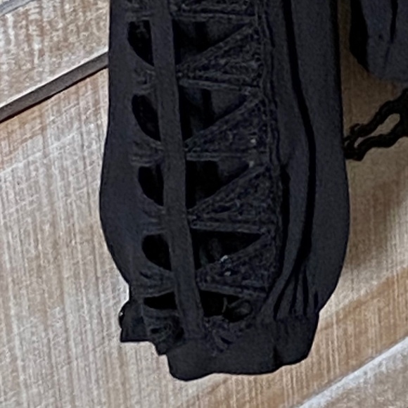 Black Long Sleeve Blouse with cutout detailing on sleeves, Size M - Picture 3 of 11